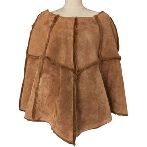 Unique Brown Genuine Leather Spliced Leather Poncho One Size